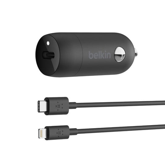 Cargador 20W para auto con cable Lightning Belkin negr