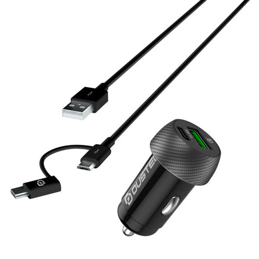 Cargador de Auto Carga Rapida de 20W con cable 2en1 Dusted negro